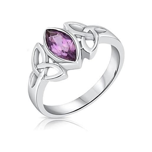 DTPsilver® anello nodo argento 925 - anello argento 925 donna con nodo celtico della trinità - anelli con pietre semi preziose - anello con ametista