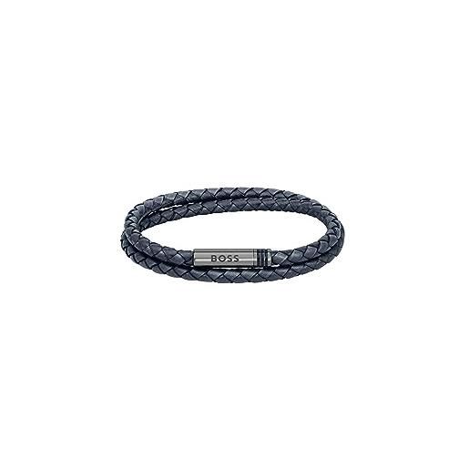 BOSS jewelry braccialetto in pelle da uomo collezione ares, blu (navy ), s