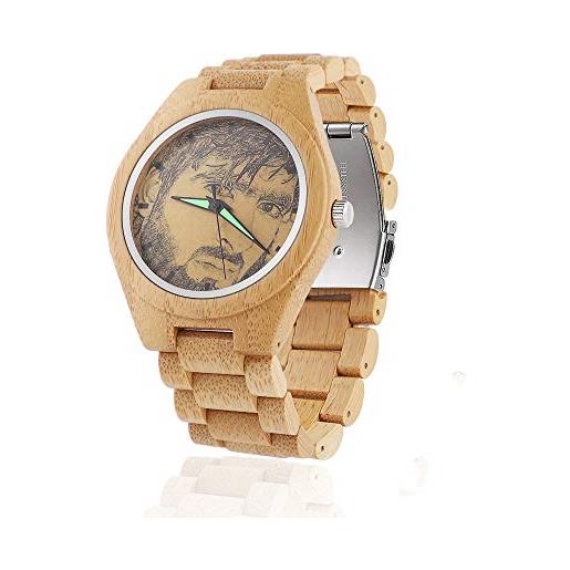Godmoy orologio foto personalizzato in legno con foto personalizzata orologio in legno di bambù da uomo naturale legno fatto a mano quarzo orologio da uomo orologio da polso da uomo in legno con grano