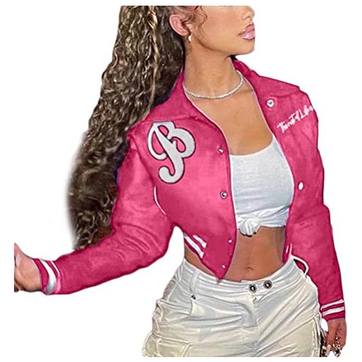 nicticsi giacca da donna bomber jacket college giacca da baseball vintage streetwear outwear con bottone cerniera y2k casual top a grigio m
