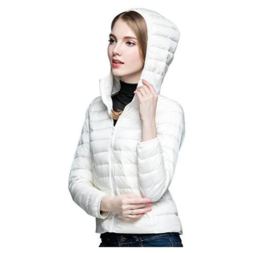ZKOO donna corta giubbotto giù slim ultraleggeri giacche di piumino con cappuccio trapuntato cappotto autunno e inverno bianca