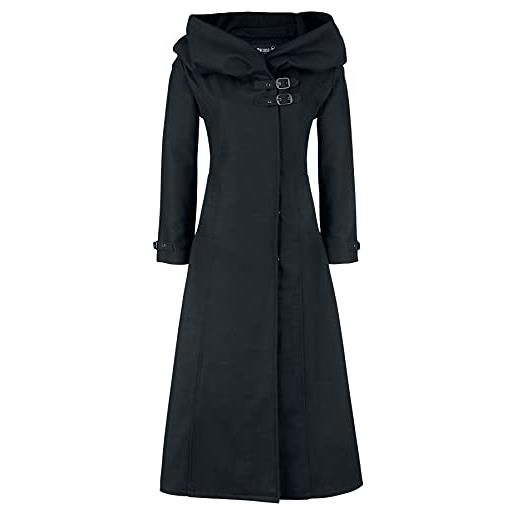 Gothicana by EMP donna cappotto lungo nero in lana con ampio cappuccio m