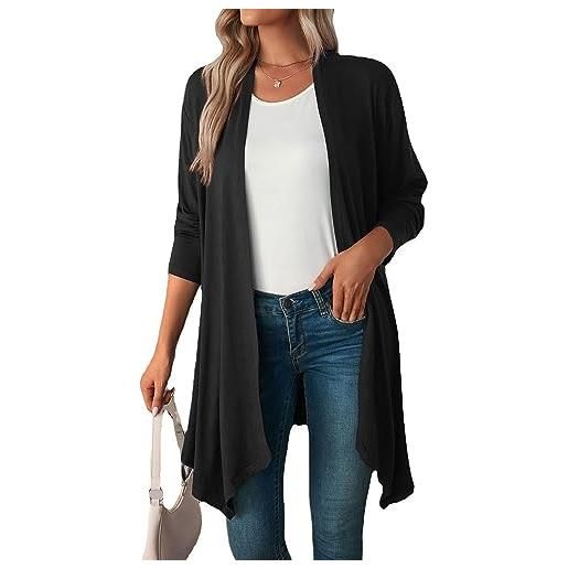 Coloody cardigan da donna a manica lunga aperto sul davanti casual cardigan sottile leggero e morbido elegante giacca aperta a maglia-nero-xl