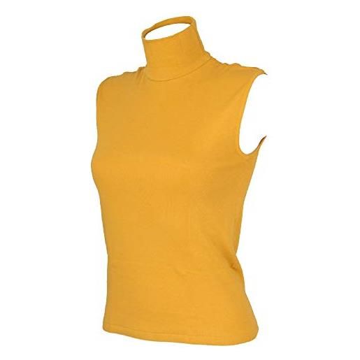 RAGNO t-shirt lupetto smanicato collo alto maglia donna in caldo cotone articolo 074523, 041 senape, 2-seconda (eu xs - f 1 - usa xxs - gb 30)