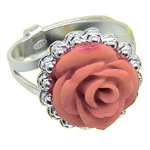 Generico coralli di sardegna anello in argento filigrana con rosa di corallo rosa regolabile