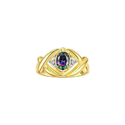 Rylos anello in argento placcato oro giallo con diamanti e alessandrite, design xoxo hugs & kisses e oro giallo, 7, cod. Sl-lr7002sysaly-07-fba2