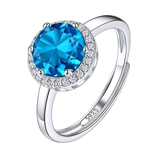 Suplight anelli argento 925 donna punto luce anello con pietra blu turchese anello regolabile donna argento 925 dicembre con confezione regalo
