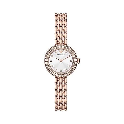 Emporio Armani orologio donna, movimento a due lancette, cassa in acciaio inossidabile oro rosa 26 mm con bracciale in acciaio inossidabile, ar11415