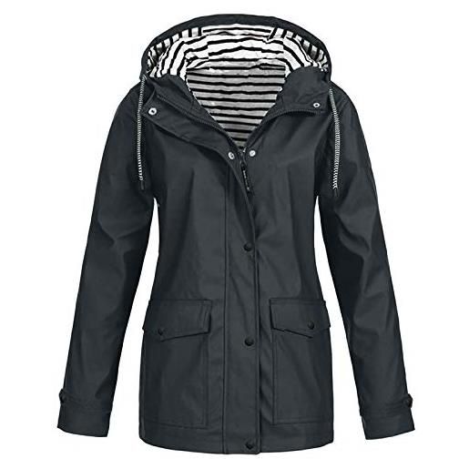 BOTCAM giacca impermeabile da donna, taglie forti, impermeabile, traspirante, antivento, per le mezze stagioni, per attività all'aperto, con cappuccio, 24d, s - 5xl, grigio scuro, xxxl
