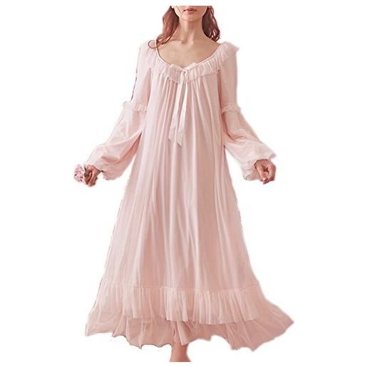 SINGINGQWEEN singingqueen - camicia da notte vintage vittoriana a maniche lunghe, pigiameria da notte, rosa, s