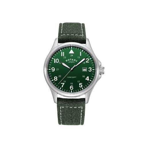 Rotary gs00473/56 - orologio da uomo con quadrante verde e cinturino in tela verde, cinturino