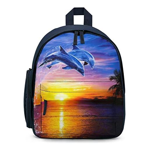 LafalPer borsa scuola bambina zaino scolastico piccolo carina zaino scuola leggero per asilo elementare con stampa delfino all'alba