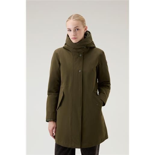Woolrich donna military parka 3 in 1 in ramar cloth con giacca trapuntata removibile verde taglia s