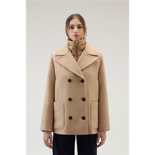 Woolrich donna cappotto sideline 2 in 1 in misto lana riciclata manteco beige taglia xs