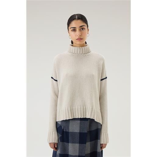 Woolrich donna maglione a collo alto in pura lana vergine bianco taglia xs