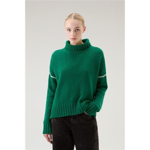 Woolrich donna maglione a collo alto in pura lana vergine verde taglia xs