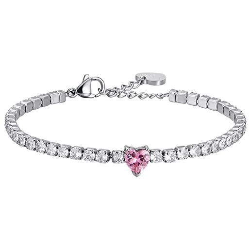 Luca Barra bracciale da donna bracciale in acciaio con cristalli bianchi e cuore cristallo rosa. La referenza è bk2281
