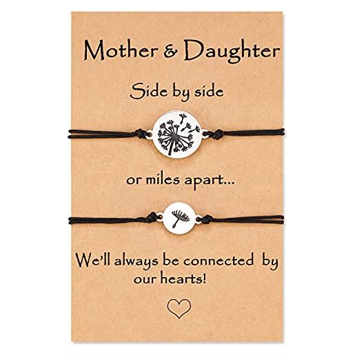 Wilacia set di braccialetti con scritta in lingua inglese mummy and me wish, idea regalo per mamma e figlia
