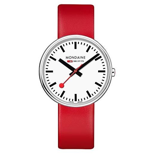 Mondaine giant - orologio con cinturino rosso in pelle per uomo e donna, msx. 3511b. Lc, 35 mm