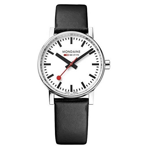 Mondaine evo2 - orologio con cinturino nero in pelle per uomo e donna, mse. 35110. Lb, 35 mm. 