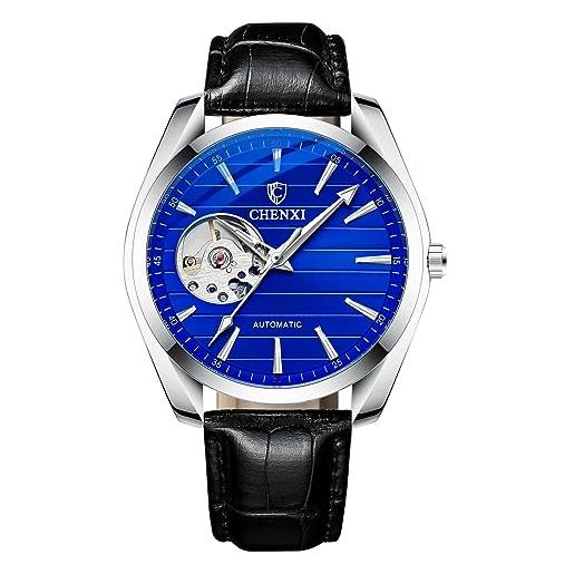 FORSINING orologio da polso da uomo automatico con scheletro, quadrante grande, meccanico, in acciaio inox, impermeabile, luminoso, blu 2