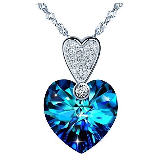 Yumilok collana in argento sterling 925 con zirconi blu swarovski elementecuore dell'oceano con ciondolo a forma di cuore per donne e ragazze