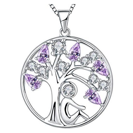 YL collana albero della vita argento 925 con giugno pietra portafortuna alessandrite ciondolo per donna, 45+3 cm