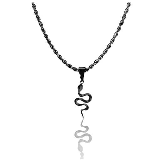 CRBNCNCPT® catena con ciondolo serpente in fibra di carbonio | catena in acciaio inossidabile nero | catena di corda | collana nobile | gioielli da uomo
