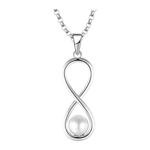 JO WISDOM collana di perle swarovski 6mm infinito argento 925 donna, ciondolo con catena
