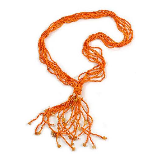 Avalaya collana con perle di vetro multifilo arancione con nappa in pietra semipreziosa, 66 cm di lunghezza, 12 cm di lunghezza, vetro