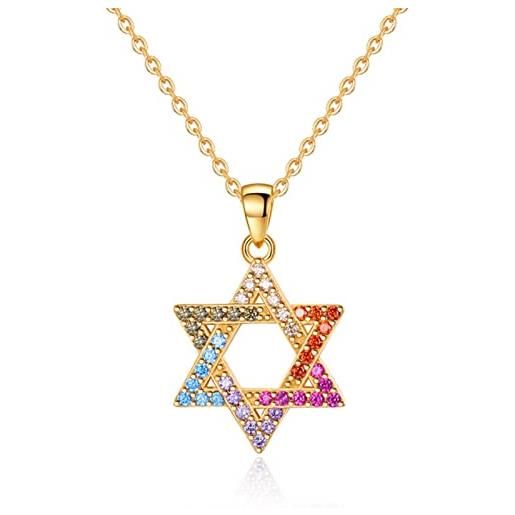 WSZJLN collana in argento sterling 925 con stella di david da donna e uomo israele judaica gioielli ebraici hanukkah, colore oro 18 carati, 45 cm