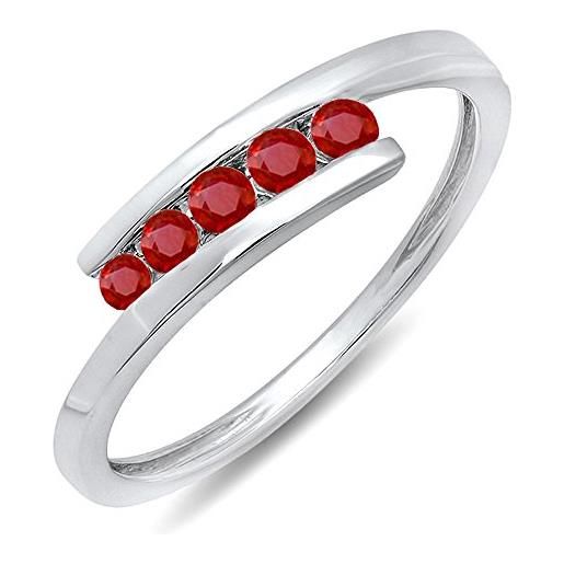 Piccoli Tesori anello donna 0.25 carat (ctw) 10 ct oro bianco rotonda genuine rubino donna 5 pietra nuziale promessa ring 1/4 ct