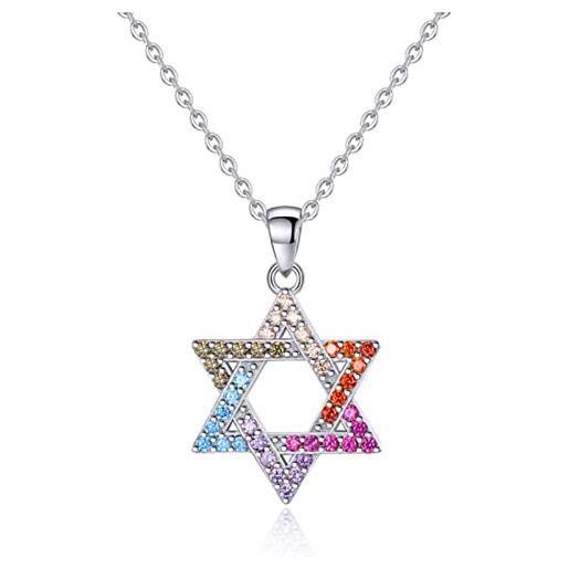 WSZJLN collana in argento sterling 925 con stella di david da donna e uomo israele judaica gioielli ebraici hanukkah, colore oro bianco, 45 cm