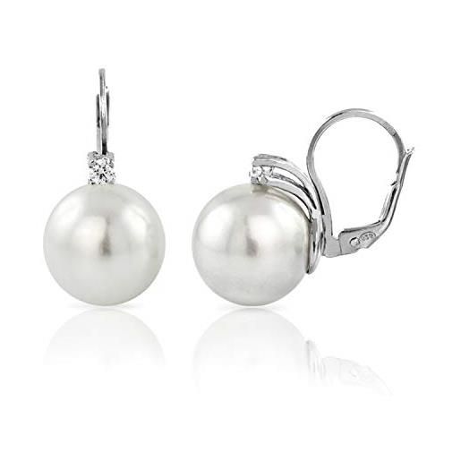 inSCINTILLE le perle orecchini di perle a monachella in argento rodiato 925 con punto luce di zirconia cubica