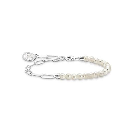 Thomas sabo 32024446 - bracciale da donna in argento 925 smaltato, con perle d'acqua dolce 17, colore: bianco, 17