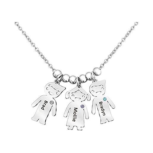 Yitoes collana personalizzata argento sterling da donna con 1-5 bambini ciondolo collana con nome inciso madre figlia regalo per la festa della mamma compleanno di natale