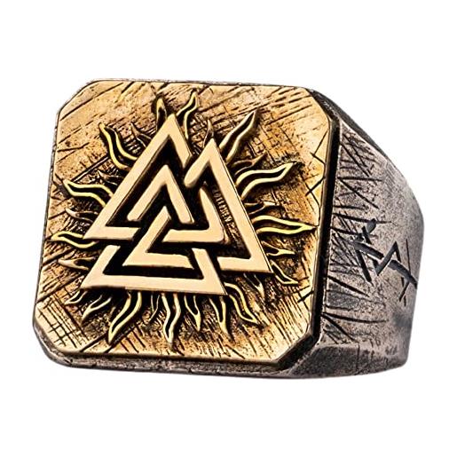 ForFox anello con sigillo simbolo valknut triangolo vichingo in rame e argento sterling 925 per uomo donna regolabile