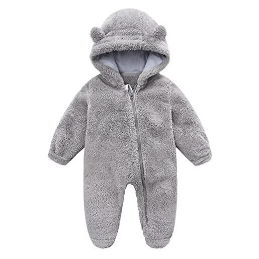 AIEOE pagliaccetto neonato con cappuccio e cerniera invernale termica tutina inter in pile neonata adatto da 3 mesi grigio