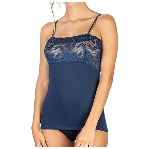 Egi canotta donna spallina in cotone modal con fascia in pizzo sul seno sottogiacca (xl, blu)