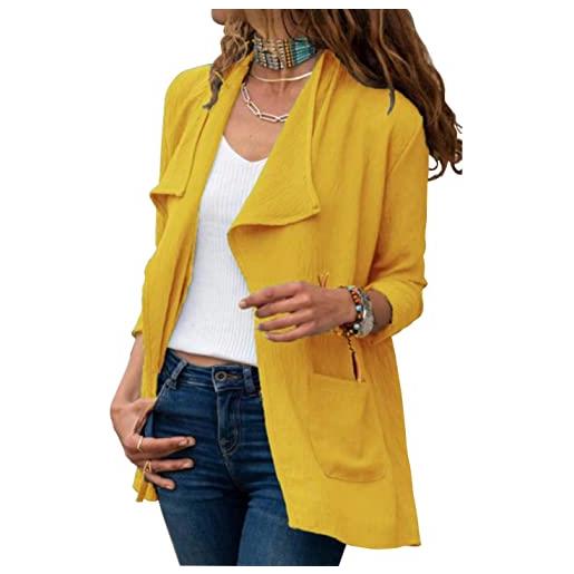 ShangSRS cardigan donna lungo maniche tinta unita cappotto a maniche lunghe elegante casual trench corto (giallo, m)