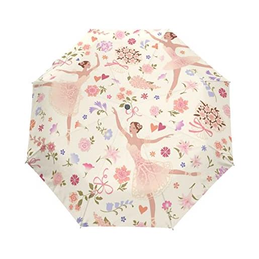 GAIREG ballerine da ballo su ombrello da viaggio floreale antivento piccolo ombrello automatico pioggia per zaino, borsa, auto
