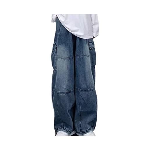 Tooe jeans cargo a vita alta donna y2k grunge gamba larga pantaloni in denim emo goth abbigliamento alternativo fairycore streetwear, blu, xx-large