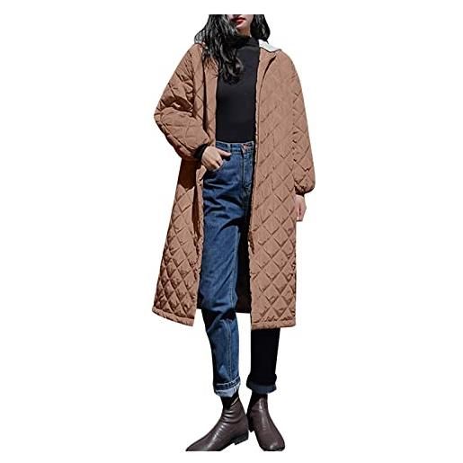 HHMY cappotto trapuntato da donna - cappotto invernale lungo caldo con cappuccio con chiusura lampo giacca outdoor casual trapuntata giacca invernale outwear, lunghezza al ginocchio, s - xl, cachi, xl
