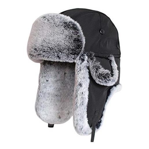 SK Studio cappello aviatore unisex, cappello cosacco pelliccia anti-vento caldo antipolvere, berretto antivento, invernale cappelli russo, per ski inverno in bicicletta nero1/lavorato a maglia l