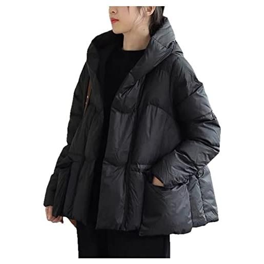 WSPDSD inverno donna oversize 90% piumino d'anatra bianco cappotto donna con cappuccio caldo giacca cachi corta autunno tasca neve capispalla - nero, s