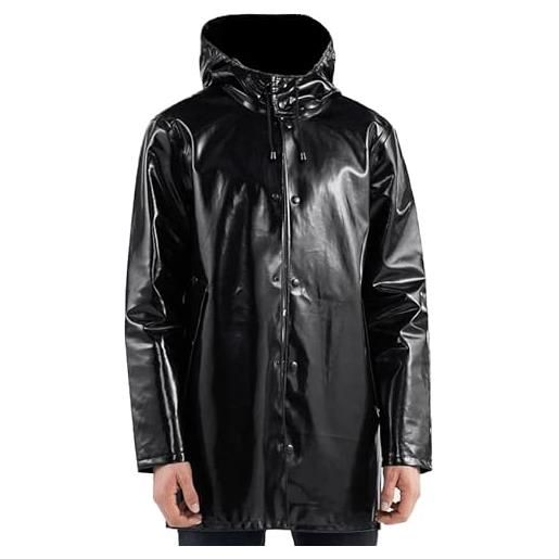 MAXDUD impermeabile leggero in pelle pvc da uomo nero elegante cappotto per pioggia con cappuccio, nero - pelle pvc, xl