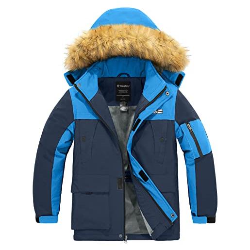 Wantdo giacca da sci impermeabile cappotto parka invernale spesso cappotti bambino azzurro & blu 128-134