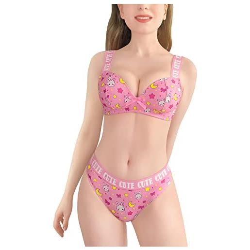 LittleForBig donna nightwear spaghetti e biancheria intima cami top tanga bralette set - usagi sporty rosa l