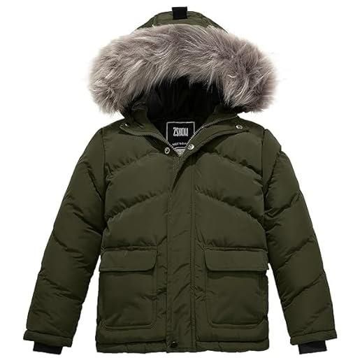ZSHOW cappotto foderato imbottito parka da esterno spessa a vento overcoat work winter giaccone antivento bambino verde militare 116-122