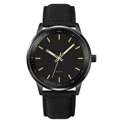 Yuxier orologio da uomo orologi al quarzo orologi sportivi unici orologio da polso per gli uomini classico cool watch mens orologio in pelle, nero/nero-oro